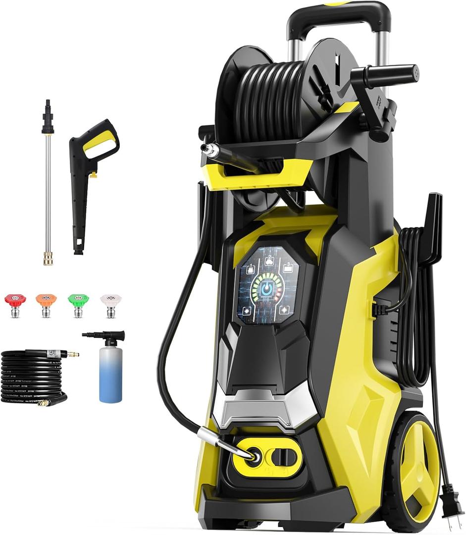 Electric Pressure Washer 5000PSI-Max 3.6GPM Power Washer Touch Screen Adjustable Pressure,4 Nozzles and 500ml Foam Cannon Power Washer Cleaning for Patio Yellow (5000 PSI)