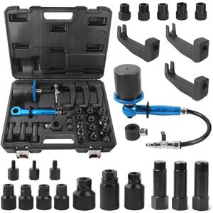 Pneumatic Injector Puller 27PCS for Diesel Engine, Air Vibration Injector Extractor with Handle, Labor-Saving Injectors Removal Tool Set with High Impact Extractor Hammer Puller, 18 Adapters, 3 Hooks
