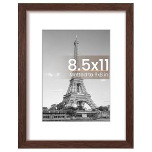 upsimples 8.5x11 Picture Frame, Display Pictures 6x8 with Mat or 8.5x11 Without Mat, Wall Hanging Photo Frame, Brown, 1 Pack