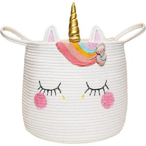 Large Unicorn Woven Basket with Handles - Toy Storage Bin, Baby Gift & Animal Nursery & Cute Laundry Basket, for Clothes, Towels, Toys (Unicorn)
