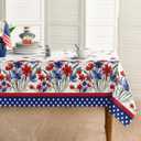 Horaldaily 4th of July Tablecloth 60x84 Inch, Patriotic Watercolor Poppy Flowers Independence Day Memorial Day Table Cover for Party Picnic Dinner Decor (Red/Blue)