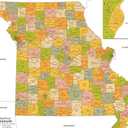 Missouri ZIP Code Map with Counties - Standard - 36 x 36 inch Poster - Front Lamination