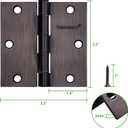 12 Pack Door Hinges, 3.5 x 3.5 Inch Oil Rubbed Bronze Hinges for Wood Square Corners Interior Hinges for Standard Flat/Bedroom, 3 1/2 Inch Door Hinges for Residential Doors