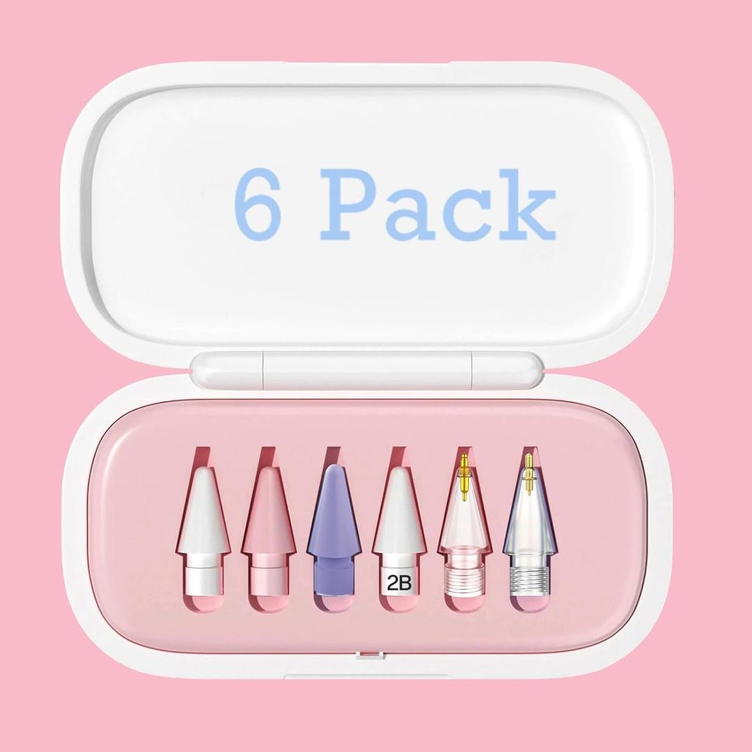 6 Pack Replacement Pencil Tips with Case for Apple iPad 2nd / 1st Generation - Sensitive and Precise Control iPencil Nibs Compatible with iPad for Pencil USB C/ 2nd/ 1st Gen Apple Pen