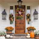 24" Fall Wreath with Pumpkins, Maple Leaves & Timer LED Lights  Autumn Front Door Wreath with Removable Cat Decor, Thanksgiving Harvest Decor for Indoor Outdoor