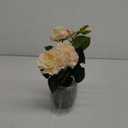 Hollyone Artificial Plants & Flowers with Vase Pink Roses Artificial Flowers Small Potted Plant Faux Silk Flower with Black Pot Fake Rose Flower Arrangement Office Shelf Desk Home Decor 11 Inch (Rose 2-pink 11inch)