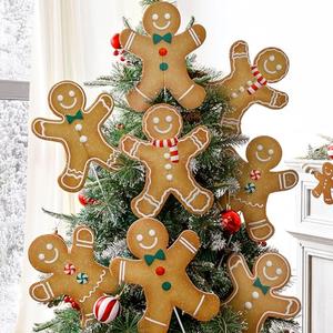 Bunny Chorus Christmas Decorations Indoor: 8pcs Large Gingerbread Man Christmas Tree Picks, Cute Rustic Gingerbread Boy Girl Picks Ornaments for Xmas Tree Topper Home School Office Winter Vase Décor