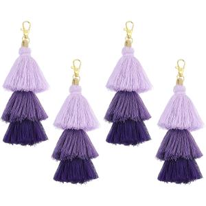 uxcell 4Pcs Tri-Layered Tassels 6.7Inch Tassel Bag Charm Bohemian Keychains Handmade Tassel Keychain for DIY Projects, Jewelry Making, Decoration (Light Purple/Purple/Dark Purple)