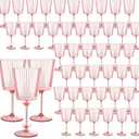 48 PCS Pink Plastic Wine Glasses with Removable Stems 13.5 Oz Pink Ribbed Wine Glasses Square White Wine Glass Muted Pastel Colors Goblets Elegant Fluted Glassware for Wedding Anniversary Birthday