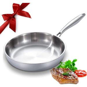 DELARLO Tri-Ply Stainless Steel Frying Pan, All Cooktops Compatible Up to 650, Oven Safe Induction Skillet, 12.5 inch Non toxic Cooking Surface, Fast & Even Heat, Durable Cookware