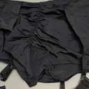 Women's Booty Shorts with Garters High-Waisted Biker Hot Pants Gym Workout Running Shorts Rave Outfits for Festival (Medium, Black)