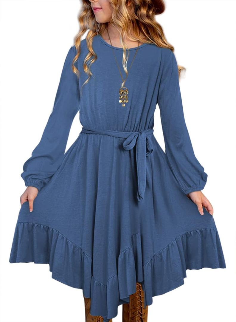 blibean Tween Girl Fashion Swing Dress Boho A-line Dresses Size 4-13 Years (L)