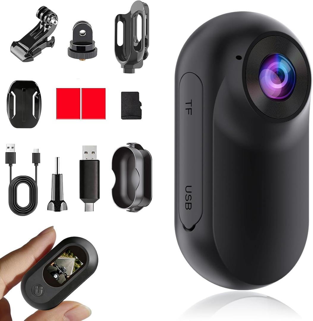 Mini Body Camera 1080P, Thumb Size Wearable Helmet Camera, Clip On Action Cam, Body Cam for Cycling Travel Sports(Matte Black)