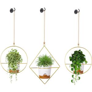 3 Pack Boho Hanging Planter with Metal Plant Hanger & Self Watering Plant Pots for Indoor Outdoor Wall Window