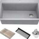 KRAUS Bellucci Workstation 33 in. Drop In Single Bowl Granite Kitchen Sink in Metallic Gray with Accessories, KGTW2-33MGR