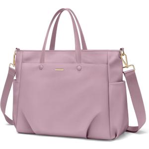 15.6 Inch Laptop Tote Bag for Women, Lightweight Nylon Work Shoulder Bag, Water-Resistant Computer Handbag with Pockets for Business Travel & Commute (Pinkish Purple)