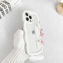 NITITOP Compatible with iPhone 12 Pro Max Case with Wrist Strap Kickstand Clear Cute Wave Wavy Frame for Women Girls Two-in-one Back Shockproof Protective Phone Cover - White