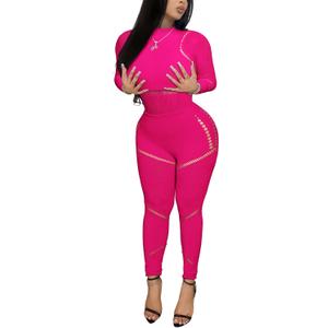 Ophestin Sexy 2 Piece Club Outfits for Women Hollow Out Bodycon Bodysuit with Leggings Sexy Jumpsuits for Going Out (X-Large-XX-Large, Rose Red)