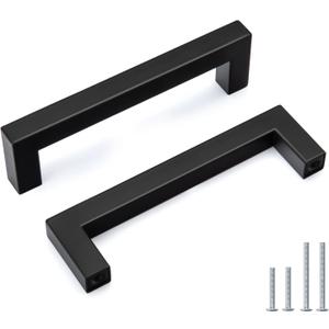 Goldenwarm 20 Pack Black Square Bar Cabinet Pull Drawer Handle Stainless Steel Modern Hardware for Kitchen and Bathroom Cabinets Cupboard,Center to Center 4in(102mm)