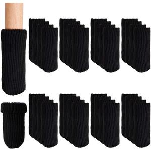 Hazeland High Elastic Knitted Chair Leg Protectors for Hardwood Floors, 32Pcs Non Slip No Scratch Noise Furniture Socks, Suitable for Most Round or Square Furniture Feet Black