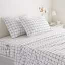 Amazon Basics Soft Microfiber 4-Piece Bed Sheet Set with Elastic Side Pockets for Storage, Full, Black Grid, Geometric