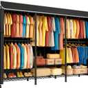 SEMHOR K01C Heavy Duty Clothes Rack with Cover, Freestanding Portable Closet System with Shelves, Adjustable Carbon Steel Garment Rack, Black Clothing Racks for Hanging Clothes, 860LBS Max Load
