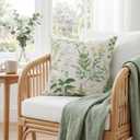 Green Floral Throw Pillow Covers 18x18 - Faux Linen Botanical Wildflower Decorative Cushion Case, Double Sided Farmhouse Spring Decor for Sofa Couch Living Room (1 Pack, No Insert)