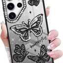 Newseego for Samsung Galaxy S25 Ultra Case, Luxury Cute Bling 3D Butterfly Gradient Glitter Plating Case for Women Girls Soft TPU Bumper Shockproof Protective Cover for Samsung Galaxy S25 Ultra-Black