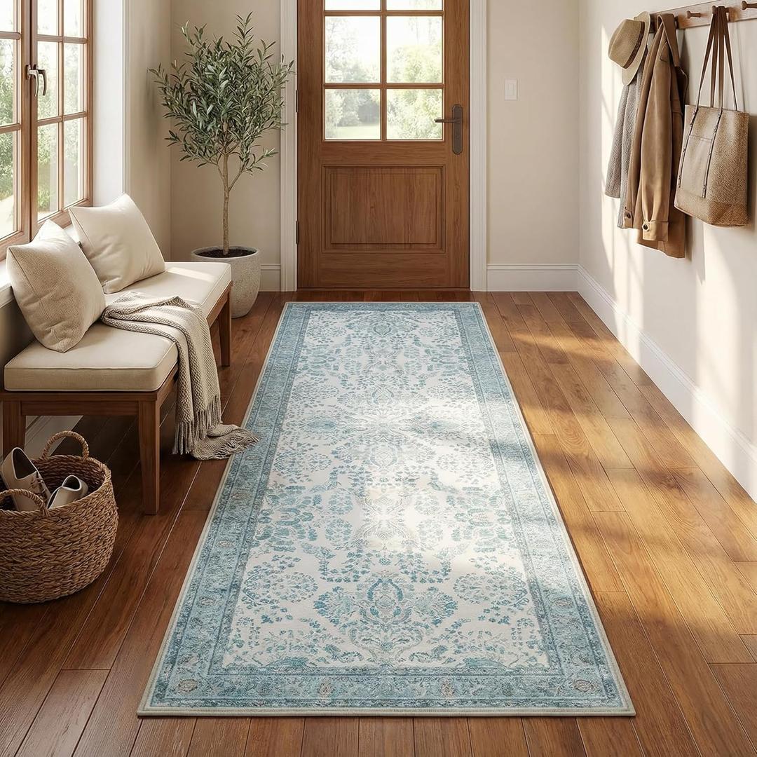 GRANNY SAYS Rug Runners for Hallways Non Slip, Washable Runner Rug for Kitchen Floor, Carpet Runner for Entryway, Laundry Room, Indoor, 2x8 Long Kitchen Rugs with Rubber Backing, Vintage Rug, Blue