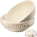 Dimpola Banneton Bread Proofing Basket - 9 inch Banneton Basket Set of 2 Sourdough Proofing Basket Round Proofing Bowls Handmade Rattan Baskets and Liners