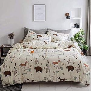 Jumeey Bear Comforter Set Twin Toddlers Boys Girls Cartoon Bedding Sets Cotton Fox Rabbit Animal Print Comforter Sets Twin Woodland Forest Theme Comforter Sets 3 Piece Kids Quilt Blanket Twin Size