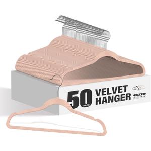 HealSmart Velvet Hangers 50 Pack, Space Saving Clothes Hangers for Closet, Non-Slip Heavy Duty Coat Hangers for Pants, Shirt, Sweater, Suit & Dress Clothing with 360° Swivel Hook, Pink
