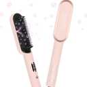 Prizm Hair Straightener Brush, 20s Fast Heating, Negative Ions Hair Straightening Brush with Less Frizz, 4 Temp Settings & LED Display, Anti-Scald Design, Gift for Women, Dual Voltage, Pink