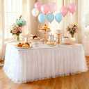 1-Pack White 2-in-1 Tulle Tablecloth for 6-Foot Rectangular Table Stretch Fitted Table Skirt & Cover for Baby Shower, Bridal, Birthday, Princess Party