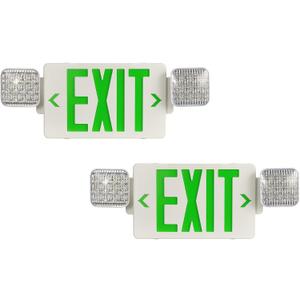 TANLUX Green Exit Sign with Emergency Lights, LED Emergency Exit Light with Battery Backup, UL Listed, AC 120/277V, Commercial Emergency Lights Combo for Business - 2 Pack