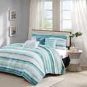 Madison Park Quilt Set Cottage Coastal Design, 6 Piece Set - All Season, Coverlet Bedspread Lightweight Bedding Layer, Shams, Toss Pillows, King/Cal King(104 in x 94 in), Aqua/White