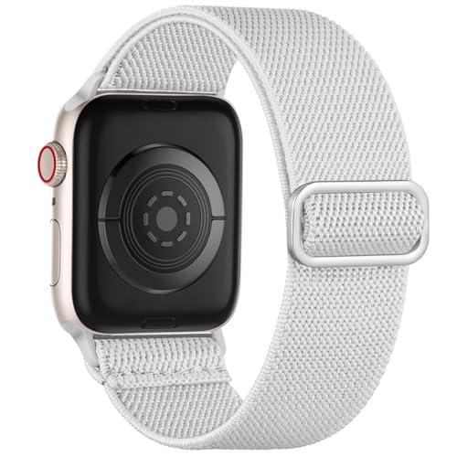 Pack Of 2 Maledan Stretchy Nylon Band Compatible with Apple Watch Bands 41mm 40mm 38mm 44mm 45mm 49mm 42mm Women Men,Adjustable Elastic Braided Accessories for iWatch Series 10 9 8 7 6 5 4 3 2 1 SE Ultra,White