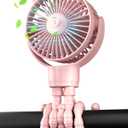 Portable Mini Stroller Fan, Battery Operated Small Clip on, Detachable Flexible Tripod Baby Fan with 3 Speed, Rechargeable Personal Fan for Car Seat Crib Treadmill Travel (Pink)