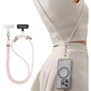 TORRAS Phone Lanyard Crossbody with 2 Phone Tabs, Adjustable Anti Theft Strap for All Cellphone, Premium Metal Buckles, Skin-Friendly, Universal Cellphone Neck Lanyard for Travel Essentials, Beige