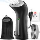 Steamer for Clothes for Europe 220V, Handheld Portable Travel Garment Steamer, Metal Steam Head, 25s Heat Up, Pump System, Mini Size, Hand Held Steamer for Any Fabrics, Black