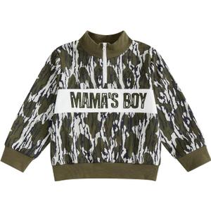 Gueuusu Kids Little Boys Camo Outfit Letter Embroidery Quarter Zip Sweatshirt Long Sleeve Stand Collar Shirt Hunting Clothes (Green)
