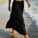 AXX Women's Boho Flowy Maxi Skirt - High Waist Layered Ruffle Flared Long Skirt for Summer Casual Going Out Outfits (L)
