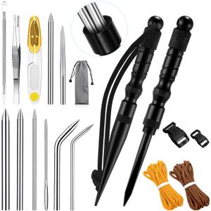 Shimeyao 12 Pcs 2026 Update Paracord FID Knotter Tools Set Stainless Steel Marlinspike Set Stitching Lacing Needles Smoothing Knotter Tools for Marlinspike Paracord Leather Other Cords(Black)