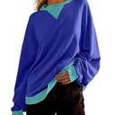 Sujama Oversized Color Block Sweatshirts Women Round Neck Pullover 2025 Cute Y2k Long Sleeve Fall Tops Dark Blue, Medium