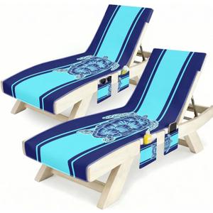 Britown Lounge Chaise Chair Towel Covers (Pack of 2), Beach Chair Cover with 3 Pockets for Pool Outdoor Beach Garden Patio Trips,85 X30 in (Sea ​​Turtle)