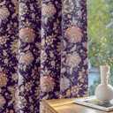 FMFUNCTEX 100% Boho Blackout Floral Curtains for Bedroom, Vintage Flower Patternd Purple Curtains 84 Inch Length for Living Room Darkening Thermal Insulated Grommet Window Farmhose Drapes 2 Panels