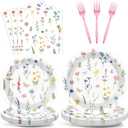 96 Pcs Wildflower Party Plates and Napkins Floral Theme Party Decorations Flower Paper Plates Disposable Dessert Tableware Set Spring Summer Bridal Shower Wedding Tea Birthday Supplies 24 Guests