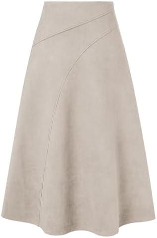 Kate Kasin 2025 Women's Suede Skirts, High Waist A-Line Skirt, Fall Winter Midi Skirt, Size L