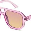 livho Trendy Polarized Square Aviator Sunglasses Women Men Square Eyewear Frame, Retro Sun Glasses for Women Men 2025 Shades (Clear Purple/Purple Gradient Brown)