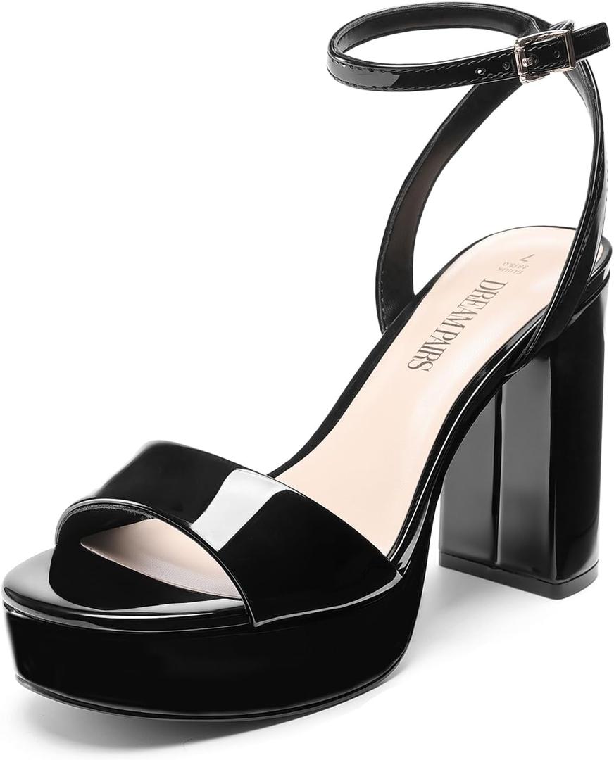 DREAM PAIRS Platform High Heels for Women Chunky Round Open Toe Ankle Strap Stylish Heeled Sandals for Party Prom Wedding (8, Black)